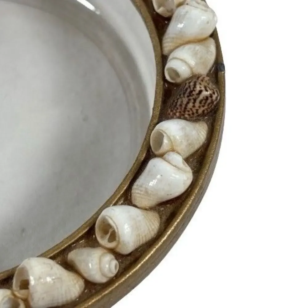 Real Seashell Encrusted Ashtray Glass Gold Tone Vintage Cigarette MCM Coastal